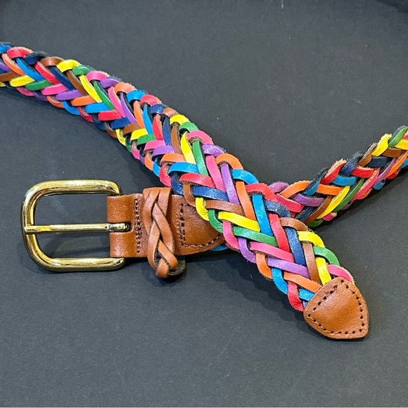 VTG 1980s Capezio New York Multicolor Rainbow Braided Leather Belt Argentina M/L - Picture 4 of 6